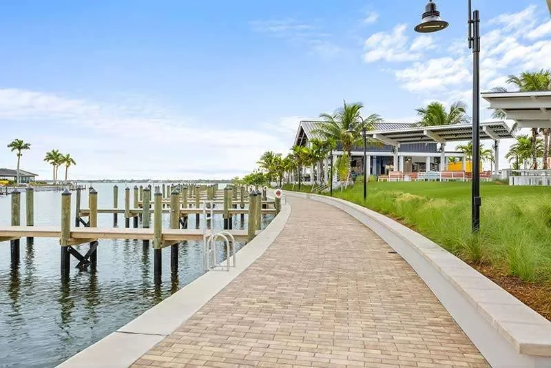 Slipaway Food Truck Park marina boardwalk and waterfront in Cape Coral